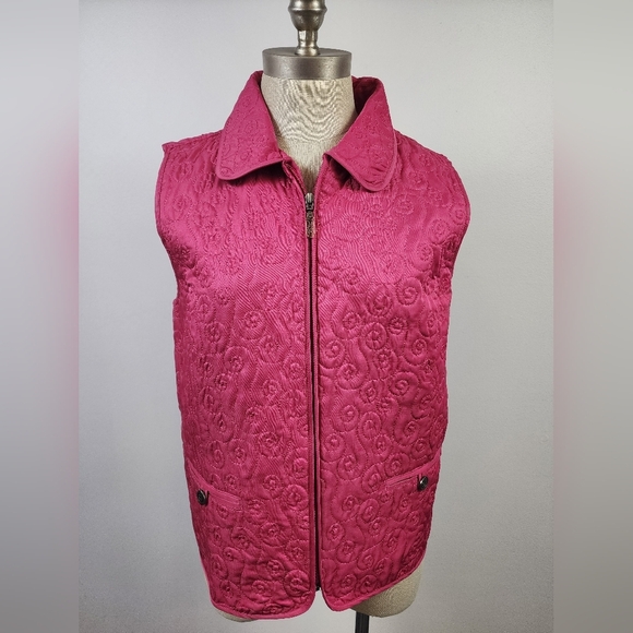 CHRISTOPHER & BANKS Women's Pink Quilted Full Zip Puffer Vest, Size LG - Picture 1 of 12